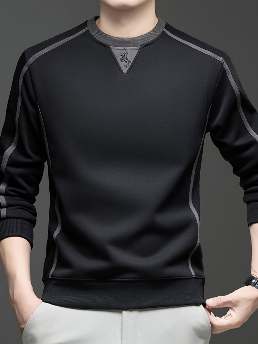 Autumn/Winter Regular Style Comfortable and Warm Men's Crew Neck Long Sleeve Sweatshirt, Versatile for Daily Wear - SINBOS - Black