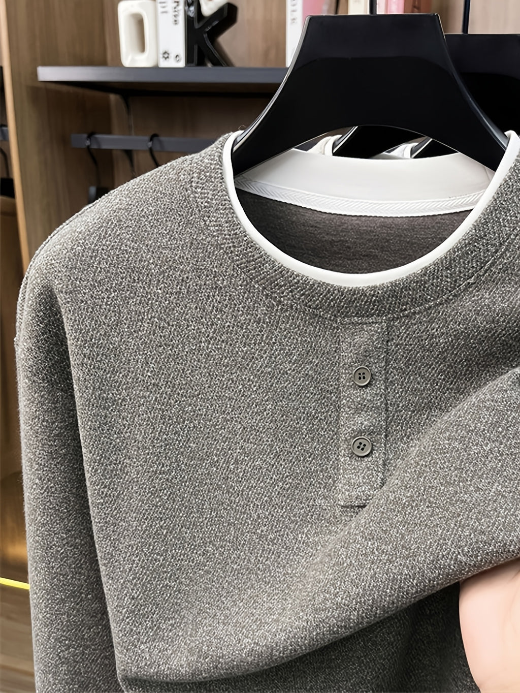 Men's Henry Collar 2-in-1 Look Knit Sweater, Simple Old Money Style, Suitable for Both Business and Casual Wear, Pairs Well with Dress Pants, Casual Pants, and Jeans - SINBOS - Coffee Color