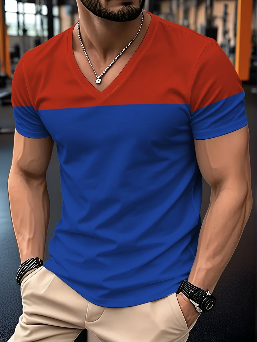 [Printed Design-Non-Textured] Men'S Summer Fashion V-Neck Short Sleeve T-Shirt, Printed Casual Slim Fit Quick-Dry Half-Sleeve Top, Breathable, Multifunctional, Machine Washable, Suitable for Daily Casual And Sports Wear - Mixed Color 1