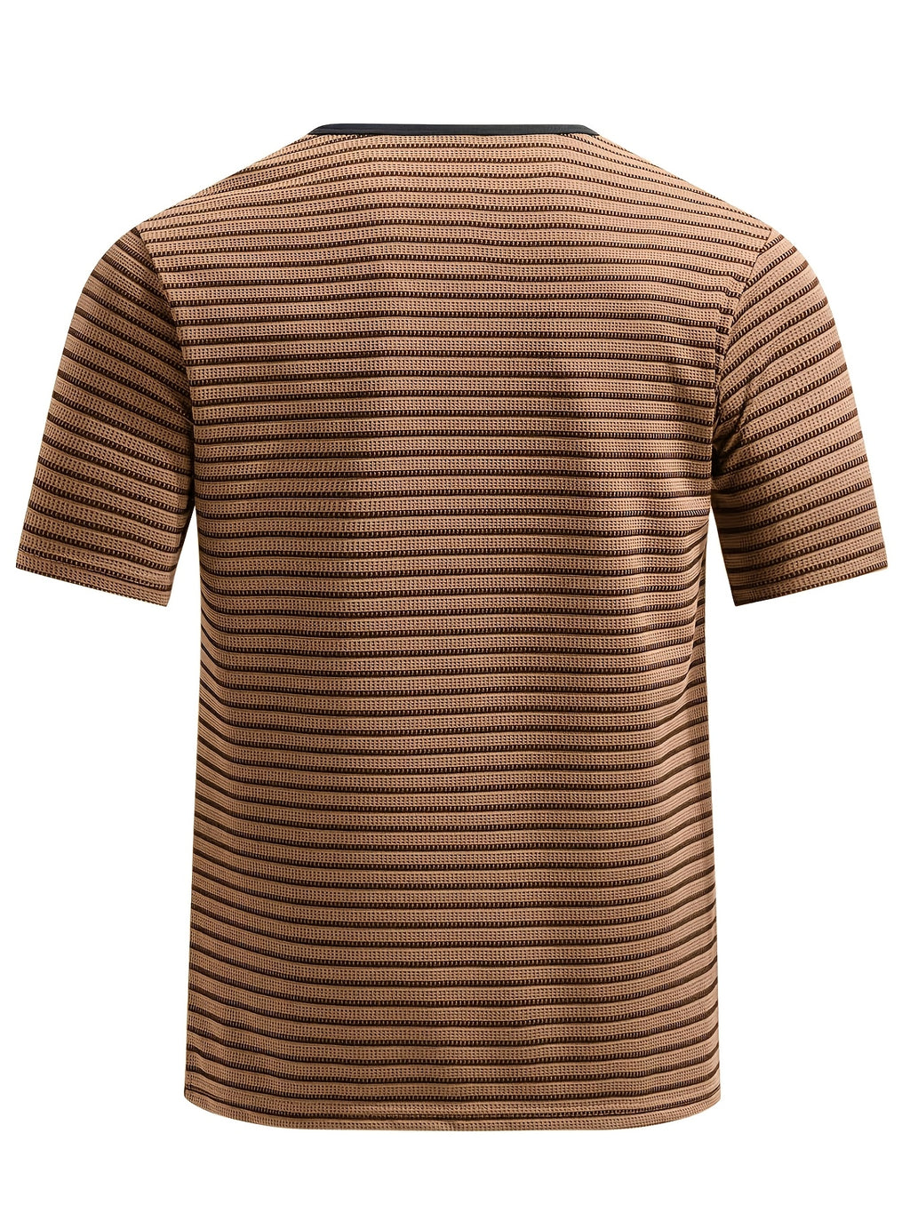Men's Summer Short-Sleeve Color-Block Striped T-Shirt - Khaki
