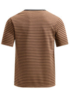 Men's Summer Short-Sleeve Color-Block Striped T-Shirt - Khaki