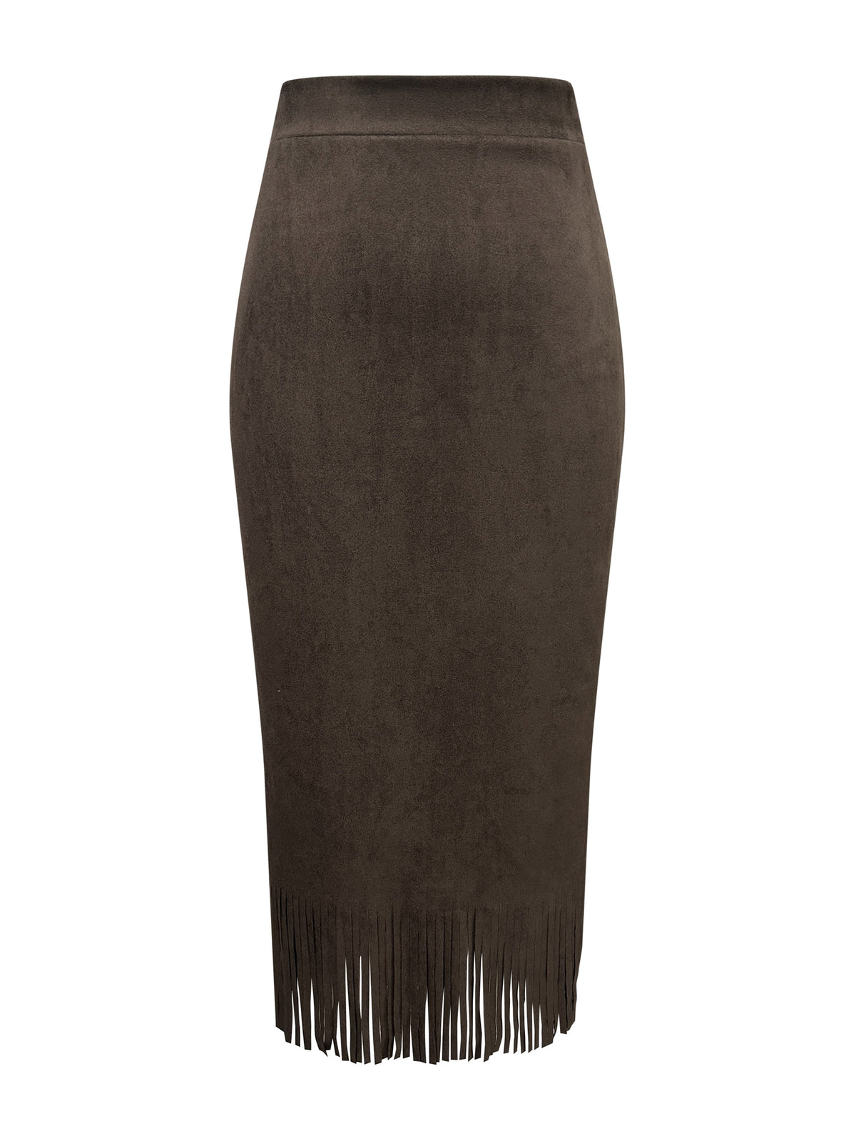 The Elegant Velvet Fringe Midi Skirt Is Stylish, Vintage, Versatile, And Suitable for Casual Wear in All Seasons - Coffee Brown