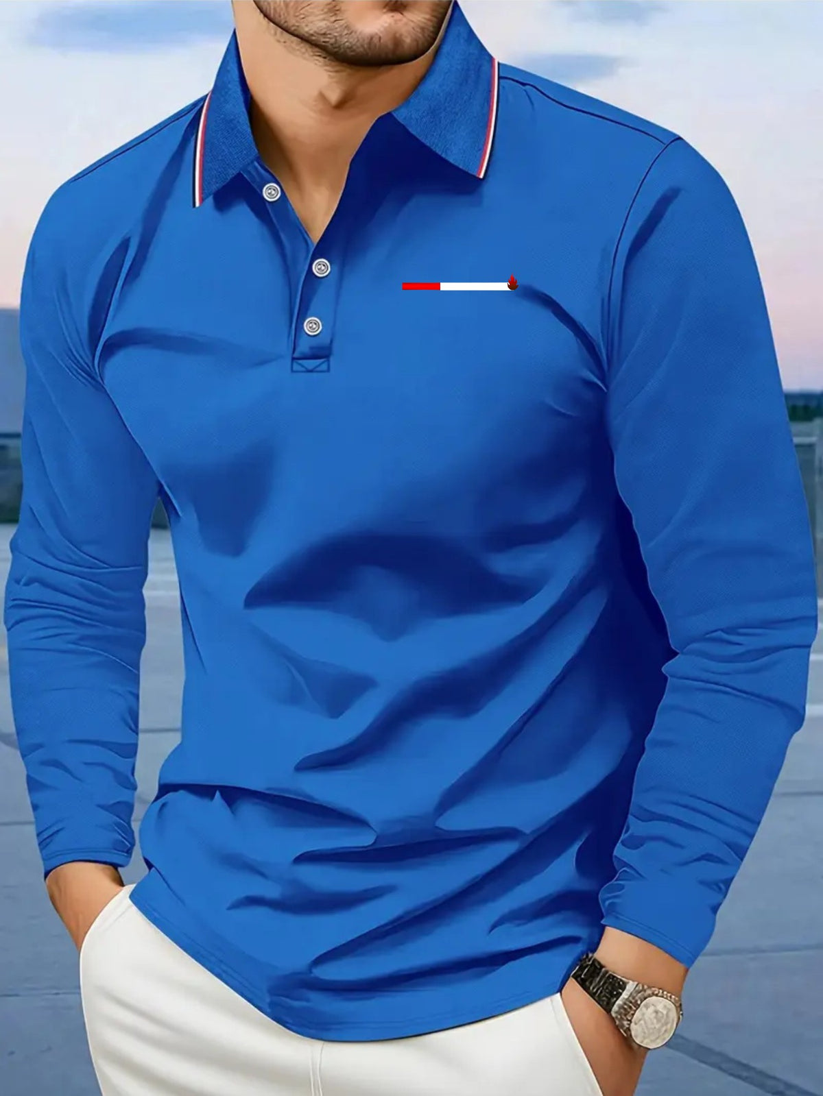 Smoke Pattern Men'S Summer Long-Sleeved Shirt Polo Shirt Golf Shirt Fabric Soft Comfortable Breathable Outdoor Sports Or Home Men'S Daily Matching YD253 - Royal Blue