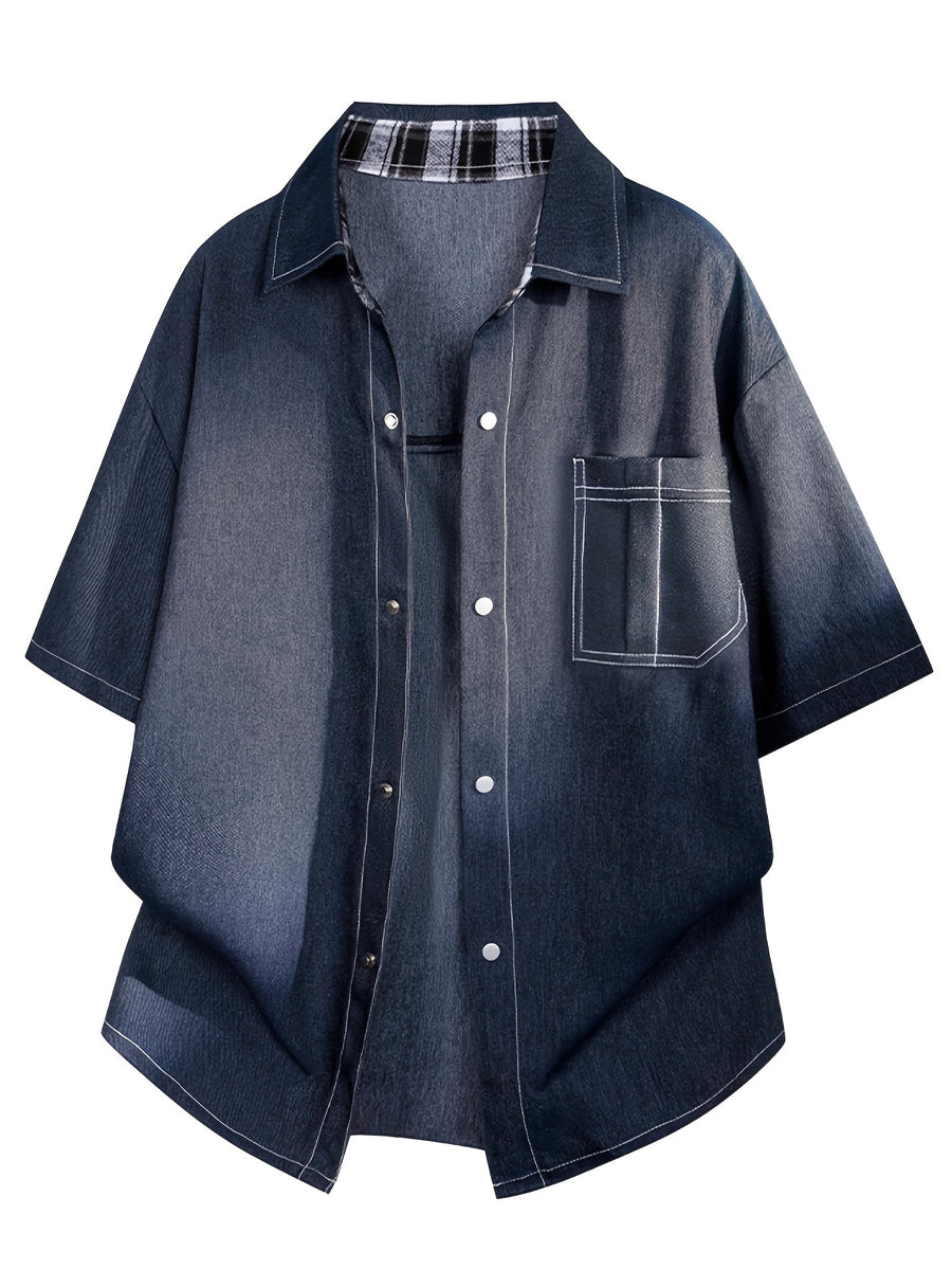 Men's Vintage Relaxed Fit Denim Shirt Jacket, Optimized Shoulder Lines to Minimize Dropped Shoulder Flaws for a More Defined Silhouette. The Placket Features Snap Buttons with Precise Stitching for Neat, Sturdy, and Durable Construction - Blue