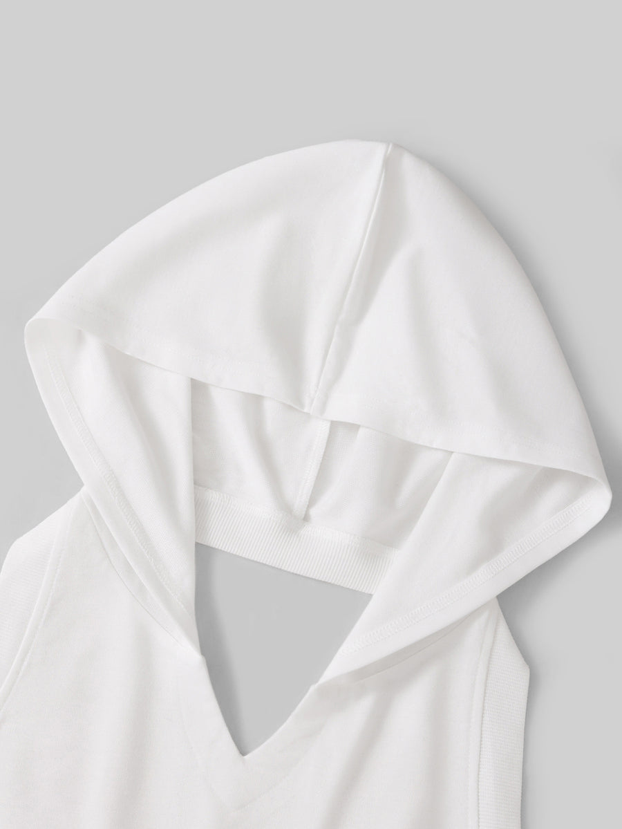 Y2K American Vintage Spicy Style Backless Hooded Vest, Sleeveless Slim-Fit Cropped Top, Summer Casual Versatile - White