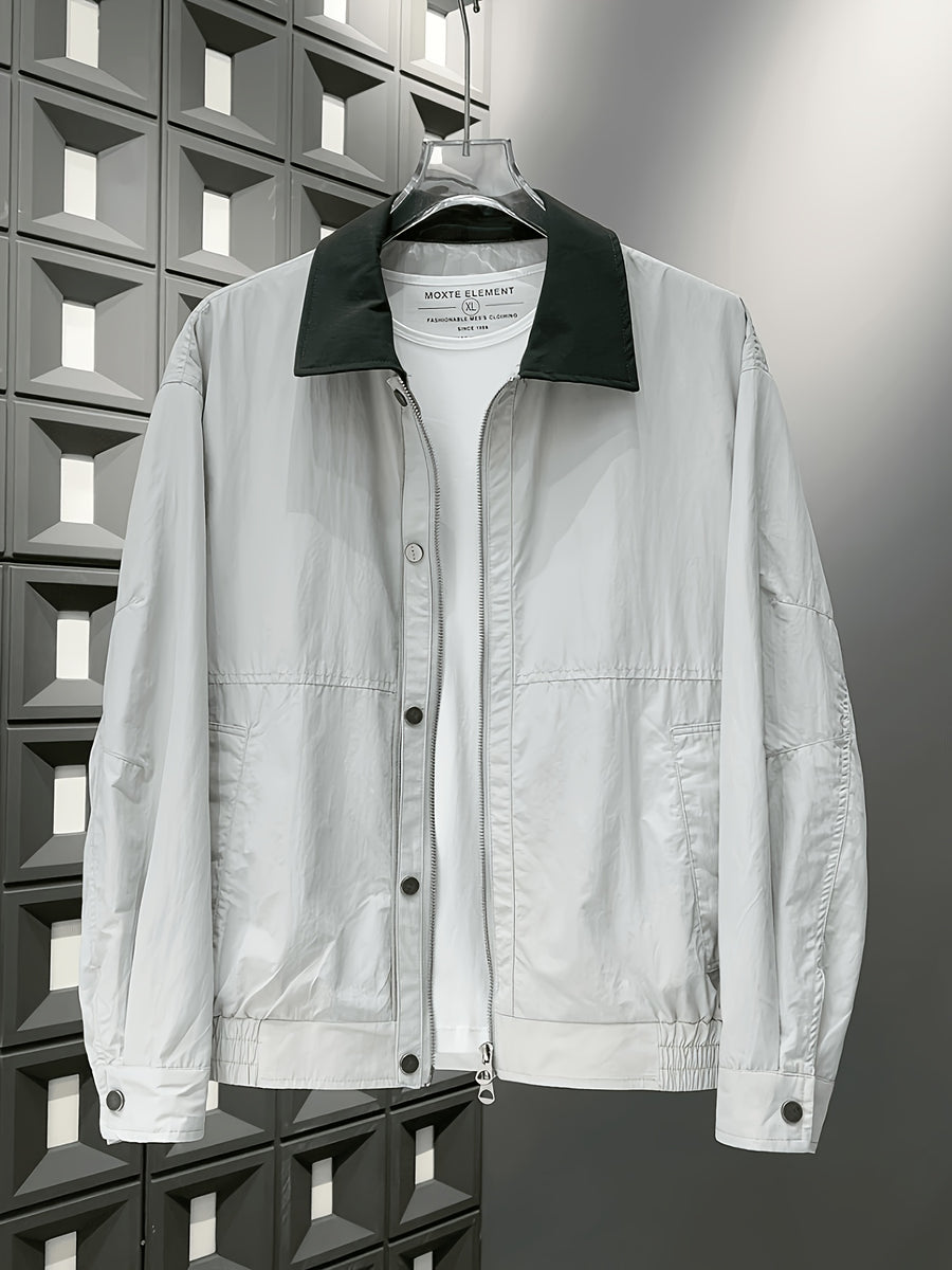 New Spring Arrival: Rugged and Handsome Short Jacket for Men, Casual and Versatile Stand Collar Outerwear - Grey