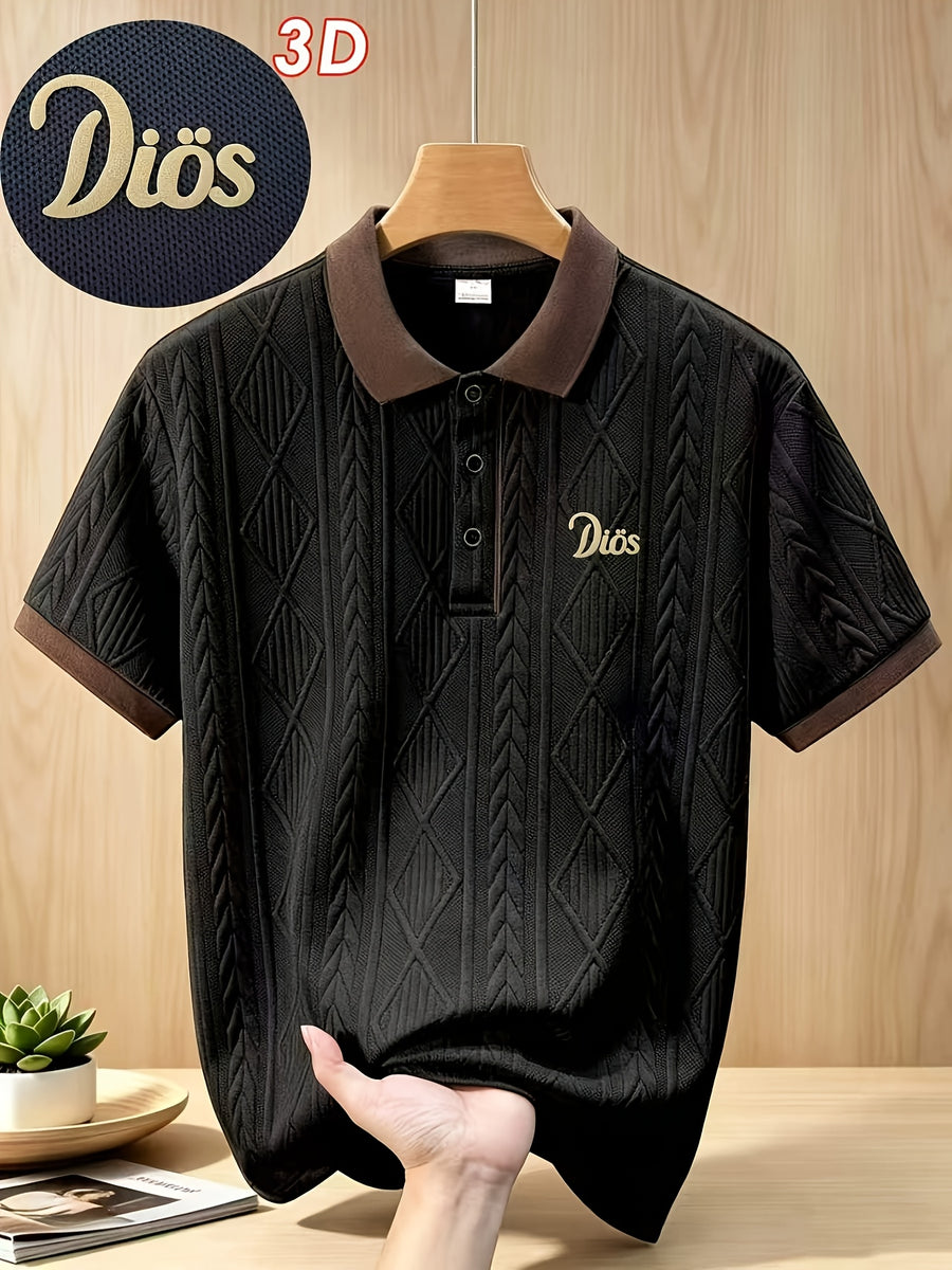 999-9, Father'S Day Promotion, High-Quality Men'S Short Sleeve Collared Golf Polo Shirt, Frosted 3D English Pattern, Textured Striped Fabric, Soft And Skin-Friendly Quick-Dry, 3D Cut, Low-Key And Tasteful. Suitable for Business Office - Black