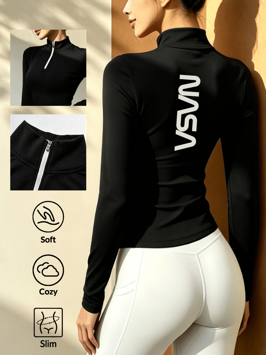 Women'S Soft Zipper Inner Top, Perfect for Cold Autumn And Winter Like Cycling, And Fitness - Black