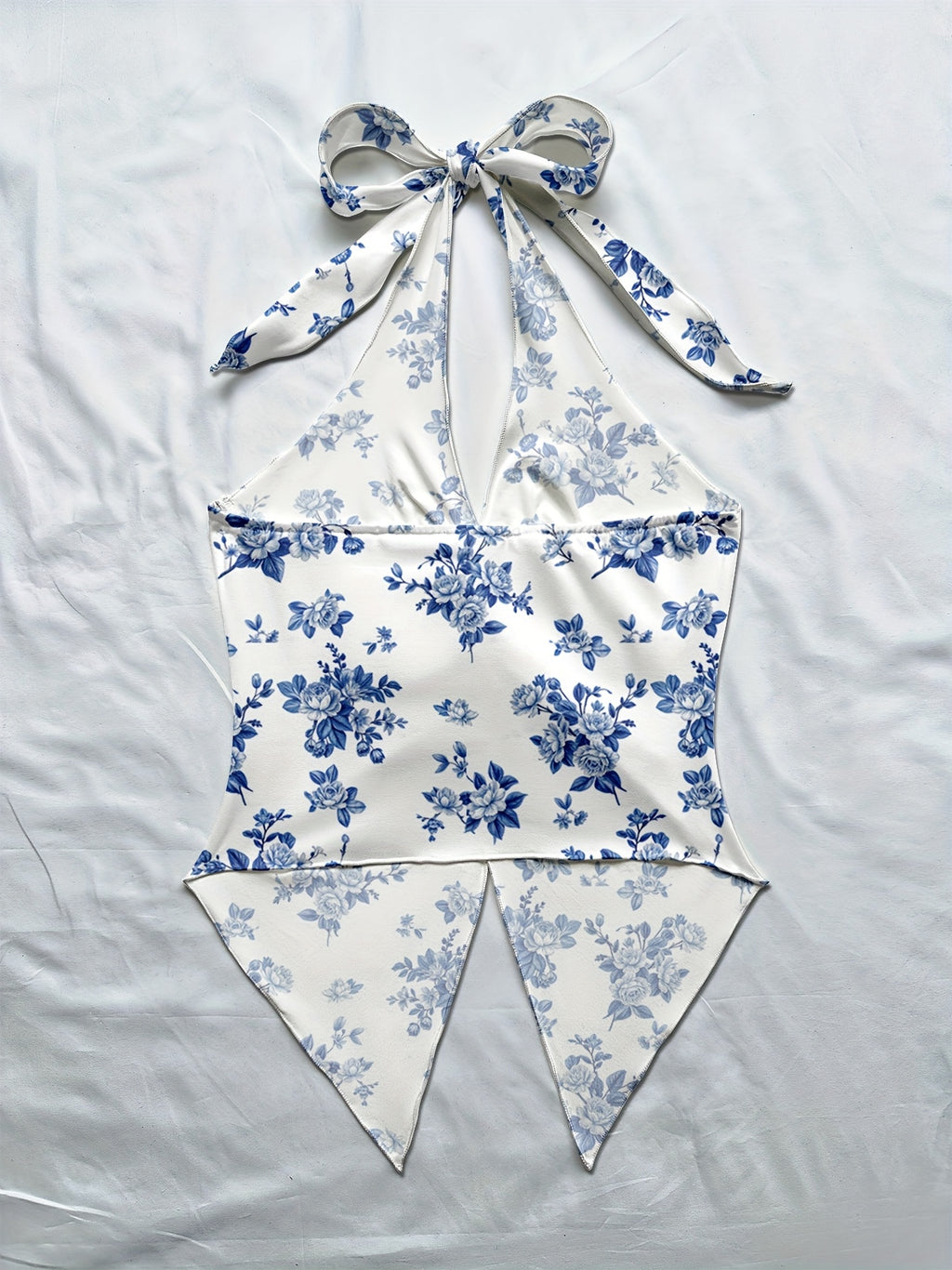 Women'S Spring/Summer Fall Boho Beach Vacation Outfits Marine Floral Leopard Print Trim Bustier Slim Fit Camisole Halter Top, Y2K Vintage Concert Outfit - Vibrant Blue