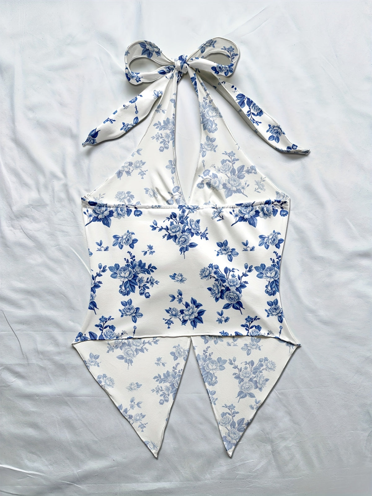 Women'S Spring/Summer Fall Boho Beach Vacation Outfits Marine Floral Leopard Print Trim Bustier Slim Fit Camisole Halter Top, Y2K Vintage Concert Outfit - Vibrant Blue