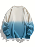New Autumn Round Neck Sweatshirt, Men's  Gradient Color 2-in-1 Look Hem Sweatshirt, Burgundy Gradient - Cream Color