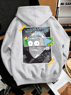 Warner Bros Official Men's Fashion Sweatshirt, Rick's Classic Catchphrase Collage Einstein Polaroid Print Design, Men's Fashion Hoodie Loose Fit with Adjustable Drawstring, -Lined Sweatshirt for Comfortable Fall/Winter Wear, Outdoor Sports Casual - Light Grey