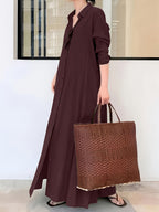 Elegant Long-sleeve Loose-fit Maxi Dress, Suitable for Spring and Autumn, Women's Clothing - Deep Red