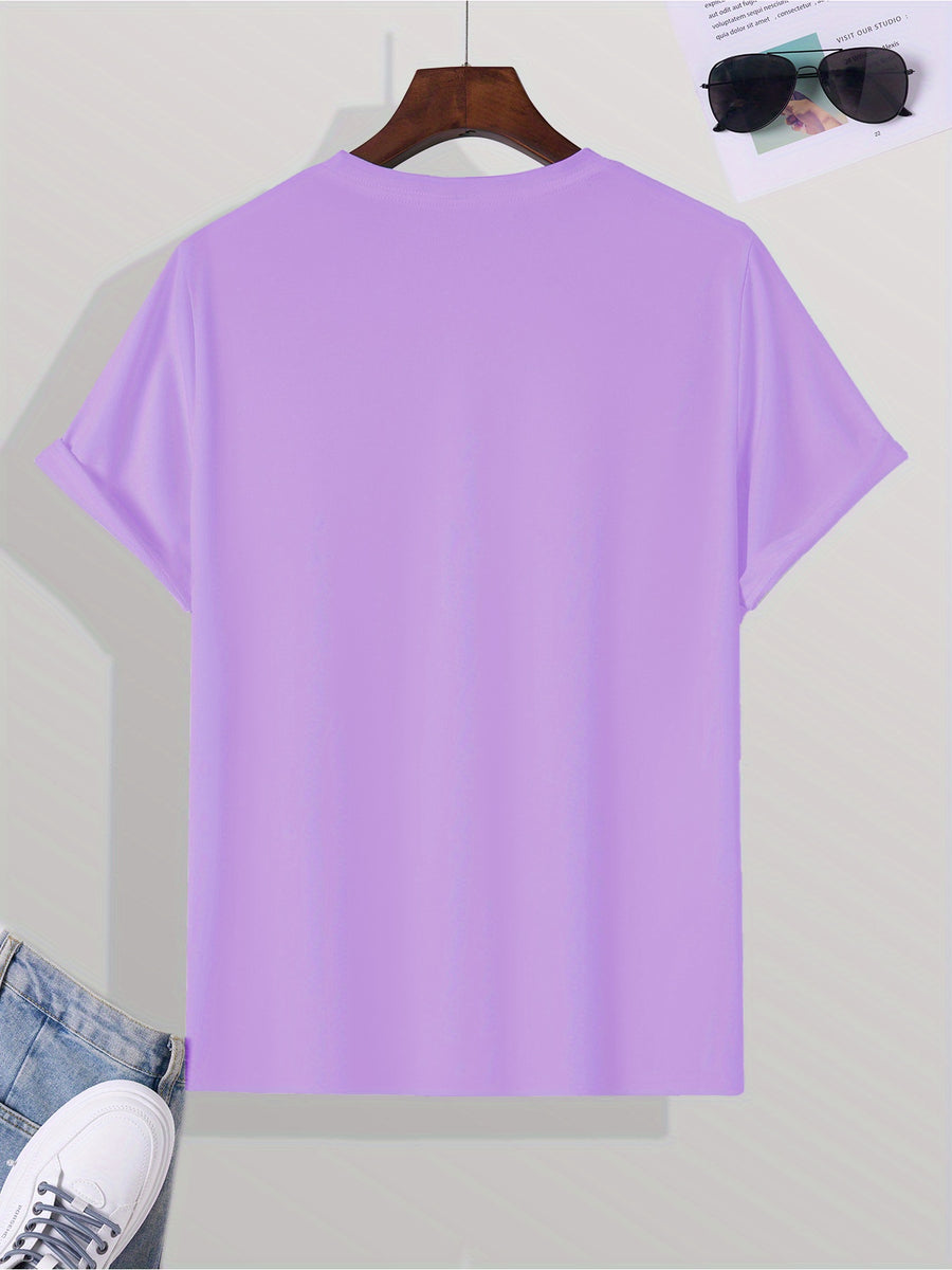 Men'S Summer Casual T-Shirt with Bold "B" Letter Print - Lightweight Polyester, Round Neck, Short Sleeve, Regular Fit, Perfect for Casual Attire, Everyday Tshirt | Trendy Casualwear | Durable Fabric - Purple