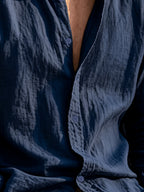 Single Piece Summer Men's Cotton and Cotton And Linen Blend Long Sleeved Shirt, 26 Year Fashionable and Simple Style, Loose Fit, Button up Cardigan Versatile Design, Soft and Breathable Fabric, Preferred for Daily Leisure Commuting - Navy Color