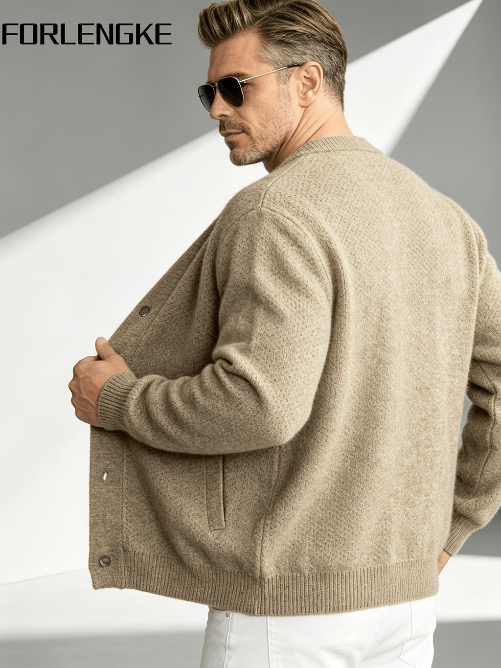 2026 New Fashion Business Mature Casual Men'S Round Neck Single Button Knit Cardigan Sweater, Soft Warm Breathable Long Sleeve Knit Jacket, Suitable for Daily, Office, And Weekend Outfits in Autumn And Winter - Khaki