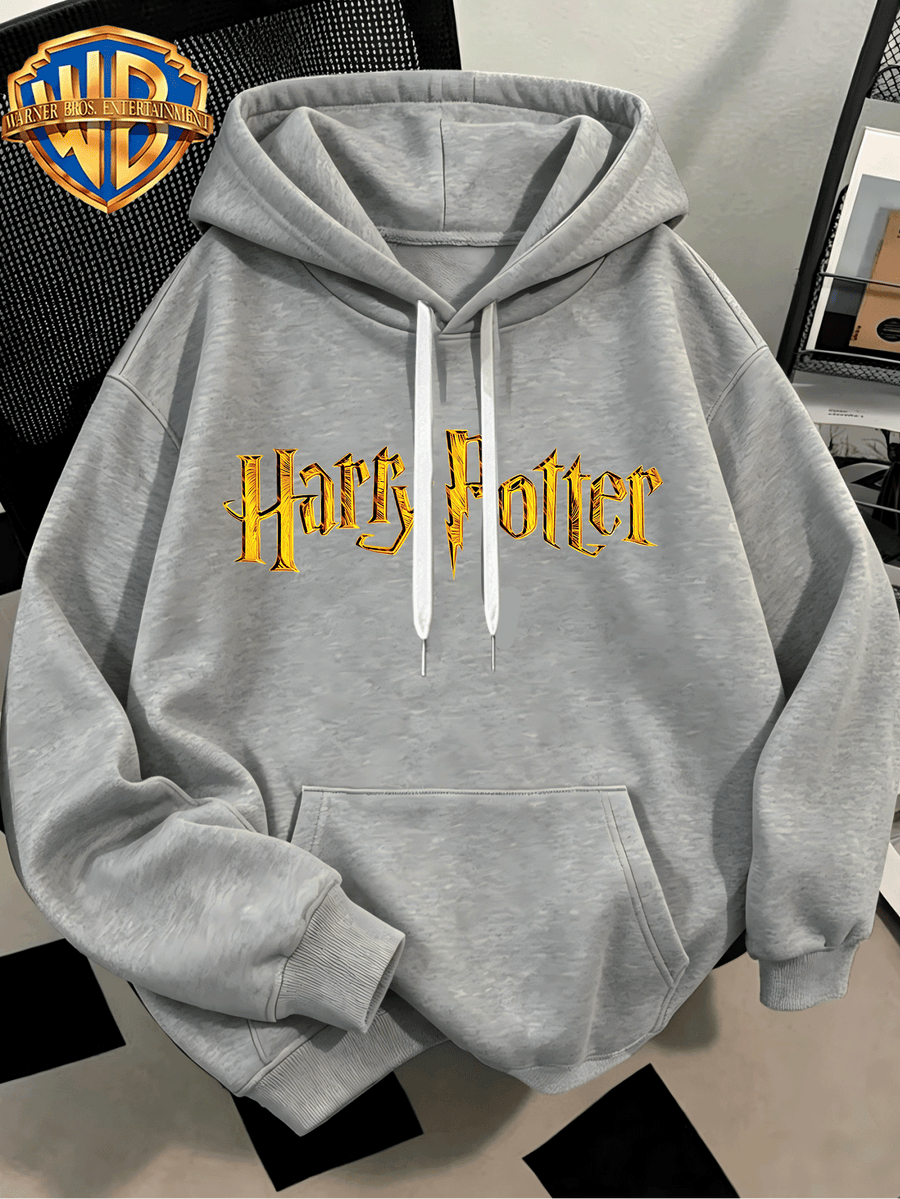 Fashion Hip Hop Print Fashion Brand Casual Versatile Sports Drawstring Pocket Hooded Men'S Sweater, Men'S Autumn And Winter Cute Casual Style, Sports Style Fashion Loose Hoodie, Daily Casual Wear - Light Grey