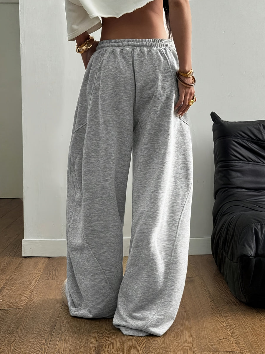 Women's Fashion Y2K Long Pants with Elastic Waist and Drawstring, Loose-Fit Design, Casual and Versatile Wide-Leg Y Pants YTD - Grey