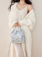Spring 2025 Fashion Faux Mink Cardigan Sweater Coat, Mid-Length Loose Lazy Style Outerwear, Gentle And Elegant Long Over-The-Knee Cardigan Sweater - White