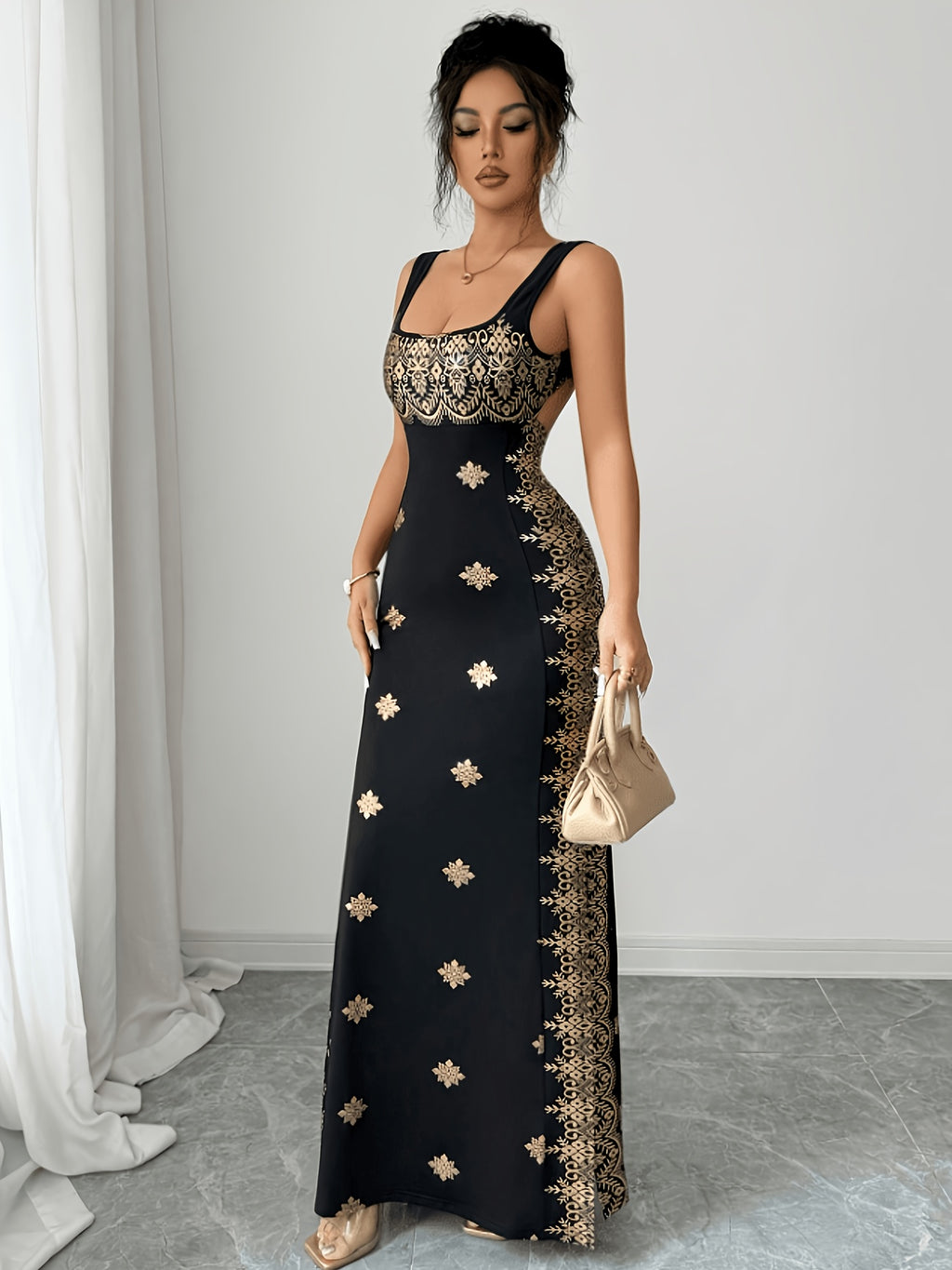Women's Dress, Shimmering Golden and Black - Mixed colors