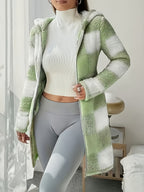 Plaid Printed Double-Faced Plush Hooded Zipper Cardigan Casual Women'S Autumn Winter Plush Coat - Yellow-green