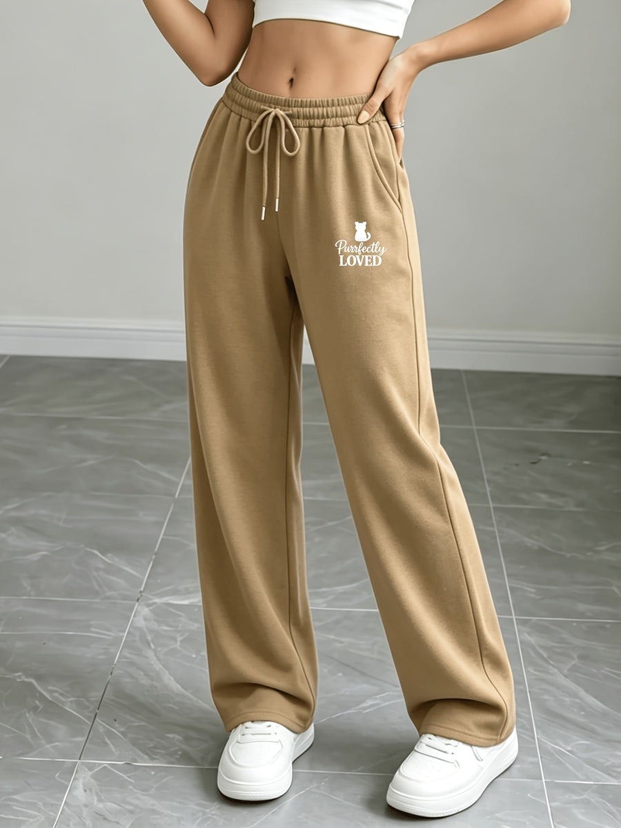 Women's Long Pants, Spring/Autumn Style, Fit Casual Sweatpants, Loose American-Style Straight-Leg Trousers for Women - Khaki