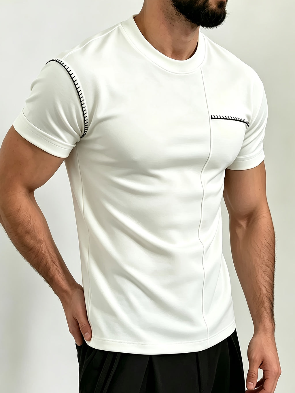 Men'S Casual Sports T-Shirt Embroidered Short Sleeve T-Shirt Men'S Summer Trendy Round Neck T-Shirt Short Sleeve Men'S Ethnic Style Top - White