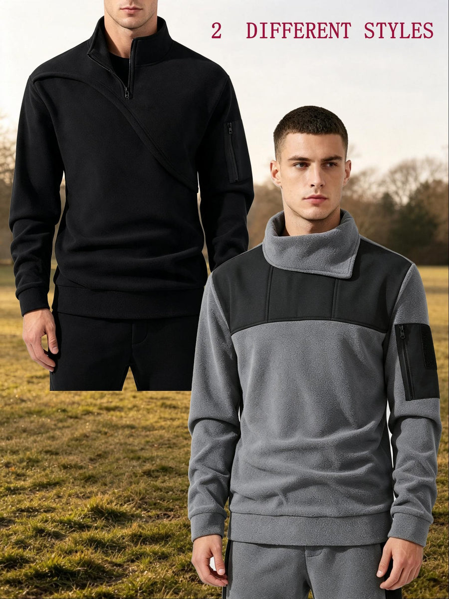 Men'S Autumn And Winter Novelty Sweater Two-Piece Set, Different Sweaters, Fashionable Street Tops - Gray+black