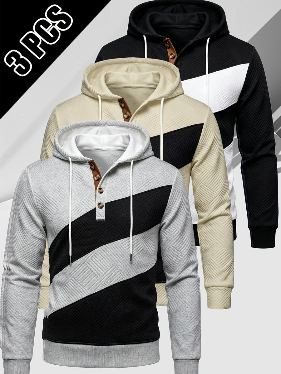 3pcs Value Pc - Heavyweight Fabric, Spring/Autumn Long Sleeve Shirt - Suitable for Street Style, the Perfect Gift Choice - Gray+khaki+black