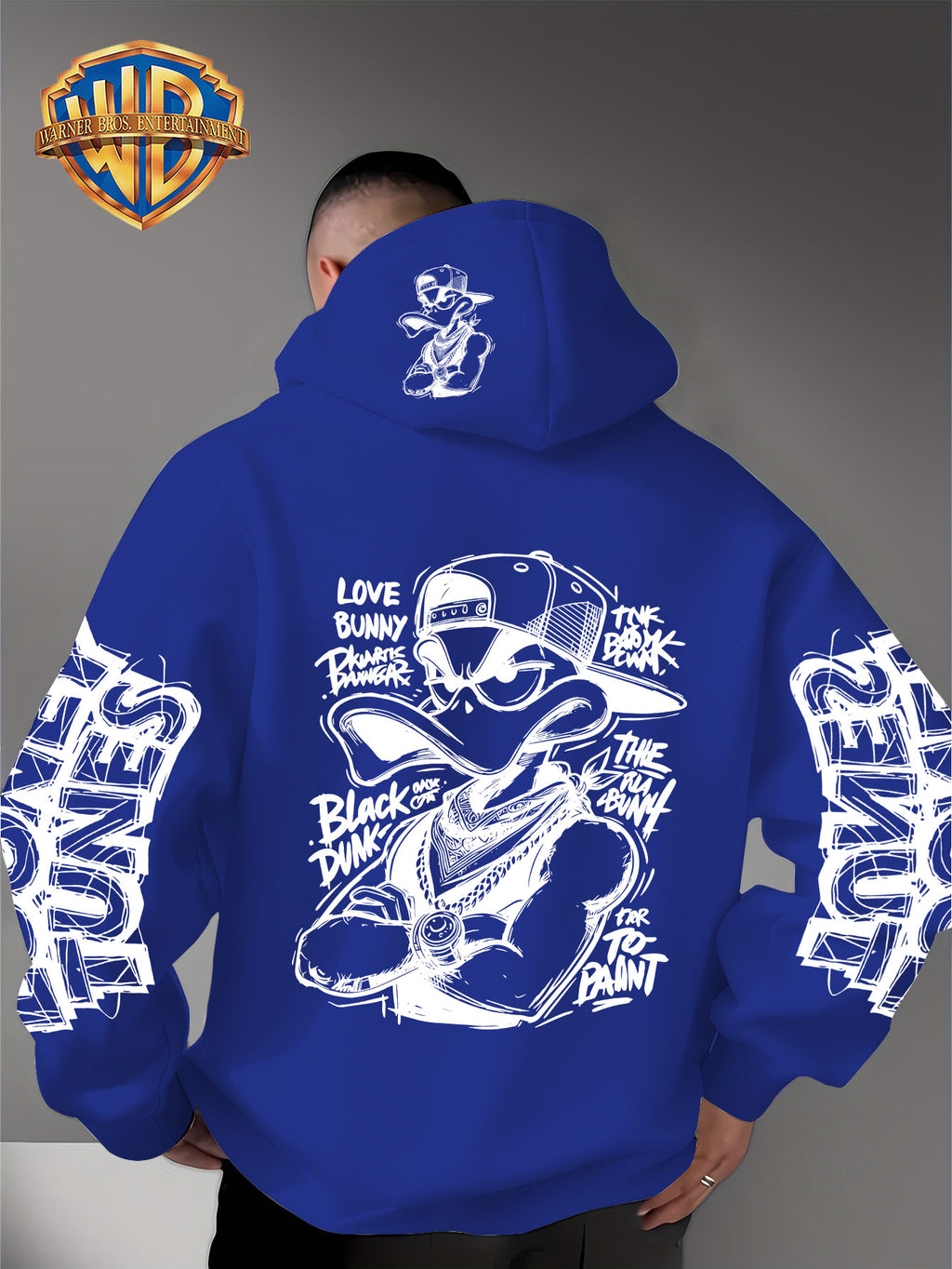 Dark Duffy Duck Pattern Print - Men'S Fashion Hoodie Sweatshirt, Trendy Sleeve Print Design, Suitable for Multi-Style Daily Wear Pullover, Soft And Delicate Touch, Helping You Be Comfortable And Stylish, Easily Mastered for Campus, Commuting - Blue