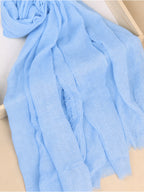 1pc Women'S Solid Pleated Basic Headscarf/Veil (Abaya Accessory), Muslim Prayer Scarf, Eid Anti-Slip Headscarf - Bright Steel Blue