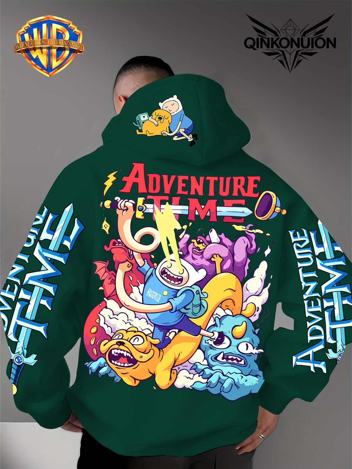 Warner Official Men'S Hoodie, Adventure Treasure Colorful Hot Blood Adventure Trend Printed Design, Machine Washable, Warm And Casual for Autumn And Winter, Daily Drawstring Hoodie, Multi-Functional Sports And Leisure Loose Version - Green