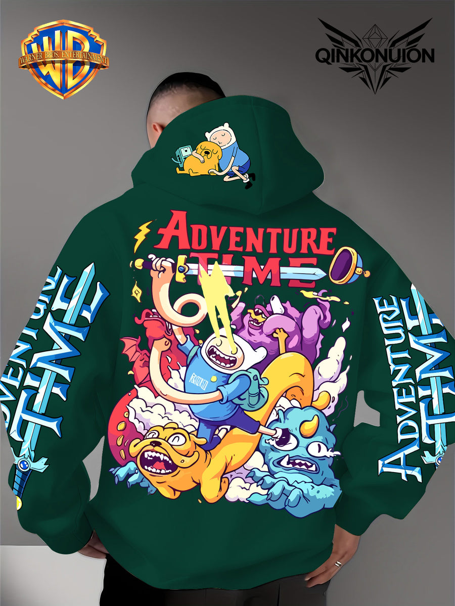 Warner Official Men'S Hoodie, Adventure Treasure Colorful Hot Blood Adventure Trend Printed Design, Machine Washable, Warm And Casual for Autumn And Winter, Daily Drawstring Hoodie, Multi-Functional Sports And Leisure Loose Version - Green
