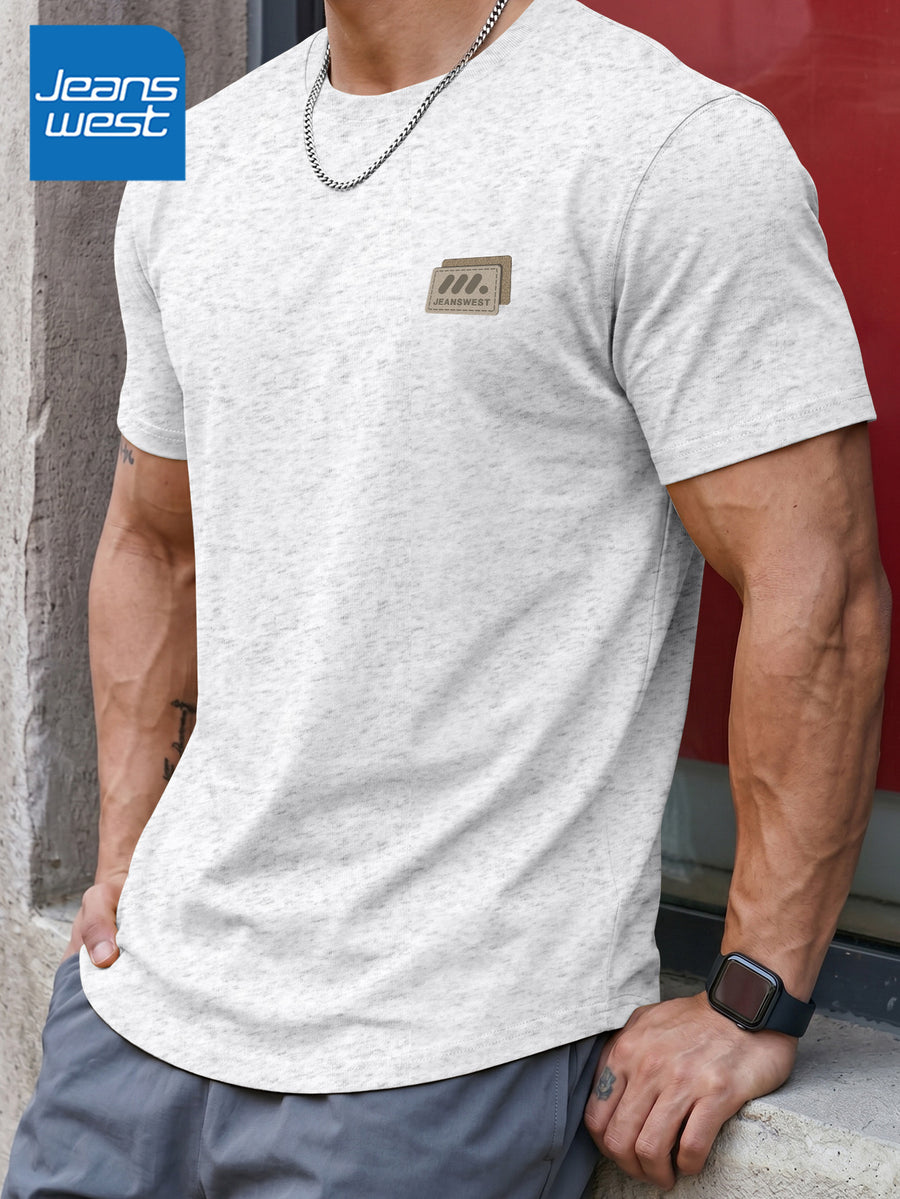 JEANSWEST Men'S Summer 100% Athletic Casual Short Sleeve T-Shirt, Loose Fit - Beige gray