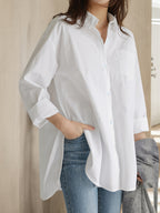 Women'S Loose Elegant Spring Autumn Long Sleeve Office Shirt Solid Color Casual Versatile Easy Top Work Blouse - White