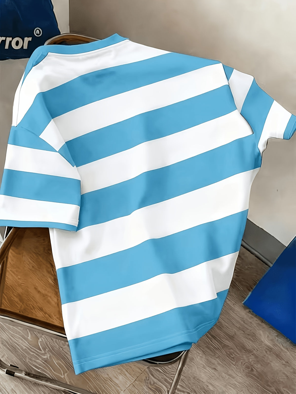 Men's Crew Neck Striped Cartoon Print Casual Versatile Daily Short Sleeve Top, All-Season Fashionable Shirt, Breathable Regular Fit for Daily and Formal Wear - Crew Neck Casual Top, Comfortable to Wear, Gift for Teens and Adults, Outdoor Activity - Sky Blue