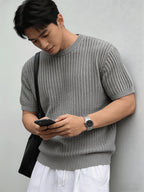 New Korean Lazy Style Sweater Men'S Loose Casual Business Commute Knit Top Spring Summer - Grey