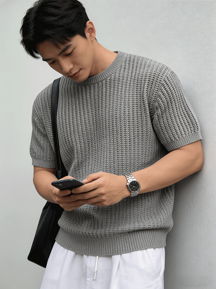 New Korean Lazy Style Sweater Men'S Loose Casual Business Commute Knit Top Spring Summer - Grey