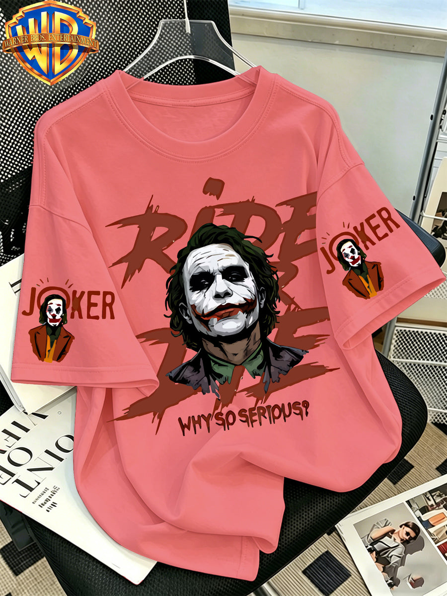 Warner Bros. Official - Batman Dark Knight Heath Ledger Joker Printed T-Shirt, Men'S 100% Casual And Comfortable Multi Functional Loose Summer Short Sleeved T-Shirt, Suitable for Outdoor And Daily Wearing - Rose Red