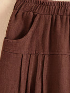 New Spring Summer Autumn Thin Korean Style Linen Loose Half Skirt with Pockets, Elastic Waist Linen Dress, Mid-Length Lantern Hem Women'S Skirt - Coffee Brown