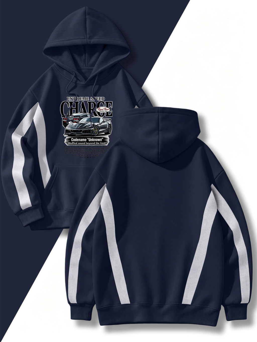 4pcs Set: 2026 Autumn/Winter Men's Street Style Hooded Sweatshirt with Diagonal Contrast Color Stripes on Sleeves, Long Sleeves, Adjustable Drawstring, Large Capacity Kangaroo Pocket for Phones, Skin-Friendly and Warm, Versatile Pullover Hoodie - Navy Blue+Navy Blue+Navy Blue+Navy Blue