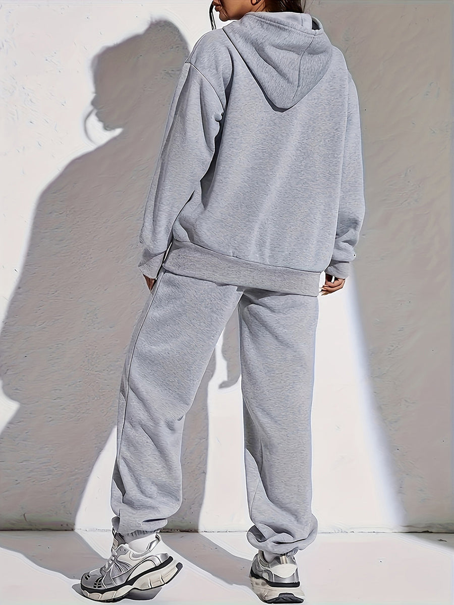 Winter Hooded Sweatshirt 2pcs Set Glitch_Style_Girl_Outline - Light Grey
