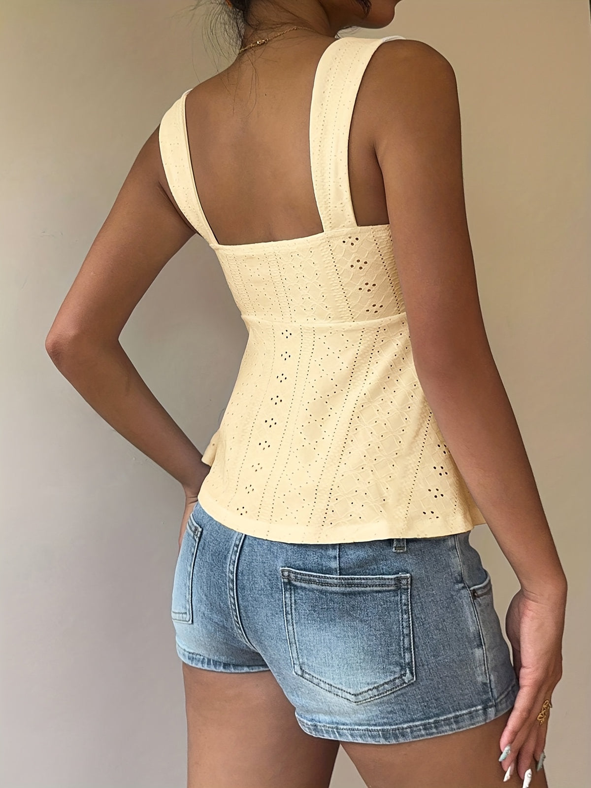 Women's Casual Drawstring Front Tie Camisole, Women's Outerwear Top, Vacation, Cute Top - 【Light Yellow】