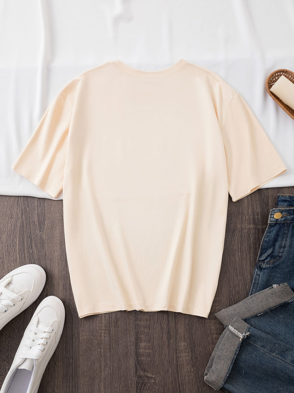 Women'S Fashion Pattern Printed T-Shirt, Round Neck Top, Casual Short Sleeve Top, Comfortable And Soft Knitwear - Apricot