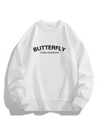 Men'S Crew Neck Sweatshirt, Spring And Autumn Hong Kong Style Letter Print Pullover Top, Youth Loose Casual Versatile Long Sleeve Base Shirt - White