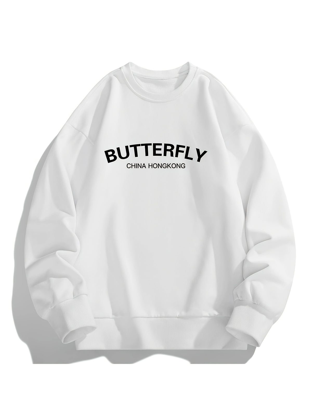 Men'S Crew Neck Sweatshirt, Spring And Autumn Hong Kong Style Letter Print Pullover Top, Youth Loose Casual Versatile Long Sleeve Base Shirt - White
