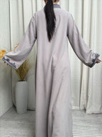 An Elegant Arabic Robe in a Single Piece, Adorned with Ethnic Style Patterns - a Long-Sleeved Dress Suitable for Muslim Women, Perfect for All Seasons, Seasonal Dress | Elegant Robe | Exquisite Patterns, Robe Dress - Slate Grey
