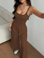 Women's Casual Sleeveless Jumpsuit - Dark Brown