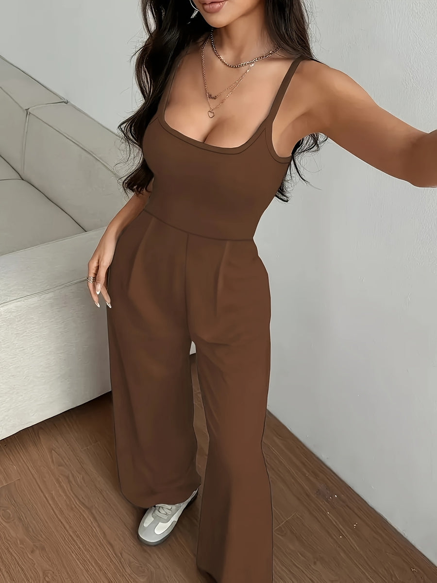 Women's Casual Sleeveless Jumpsuit - Dark Brown