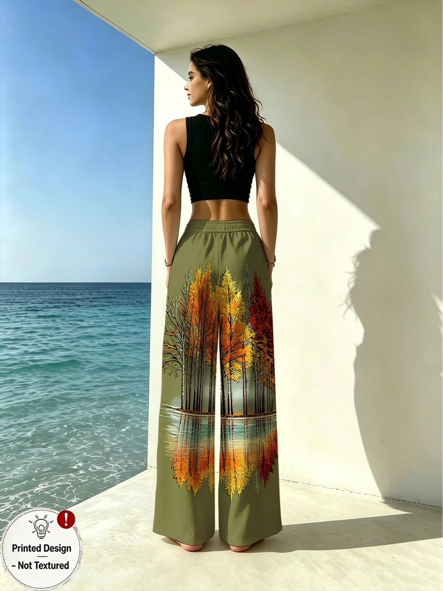 Printed Design - Not Textured, Women'S Fashion Trousers, Autumn Tree Pattern Print, Comfortable Fit, Suitable for Daily Wear, Work, Leisure, Stylish Design, Unique Pattern, Enhances Style, Versatile for Various Occasions - Mixed colors